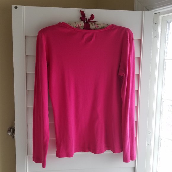 Long Sleeve Ultimate Tee by Cherokee XL Pink Barbiecore Pink Fashion - Picture 2 of 3